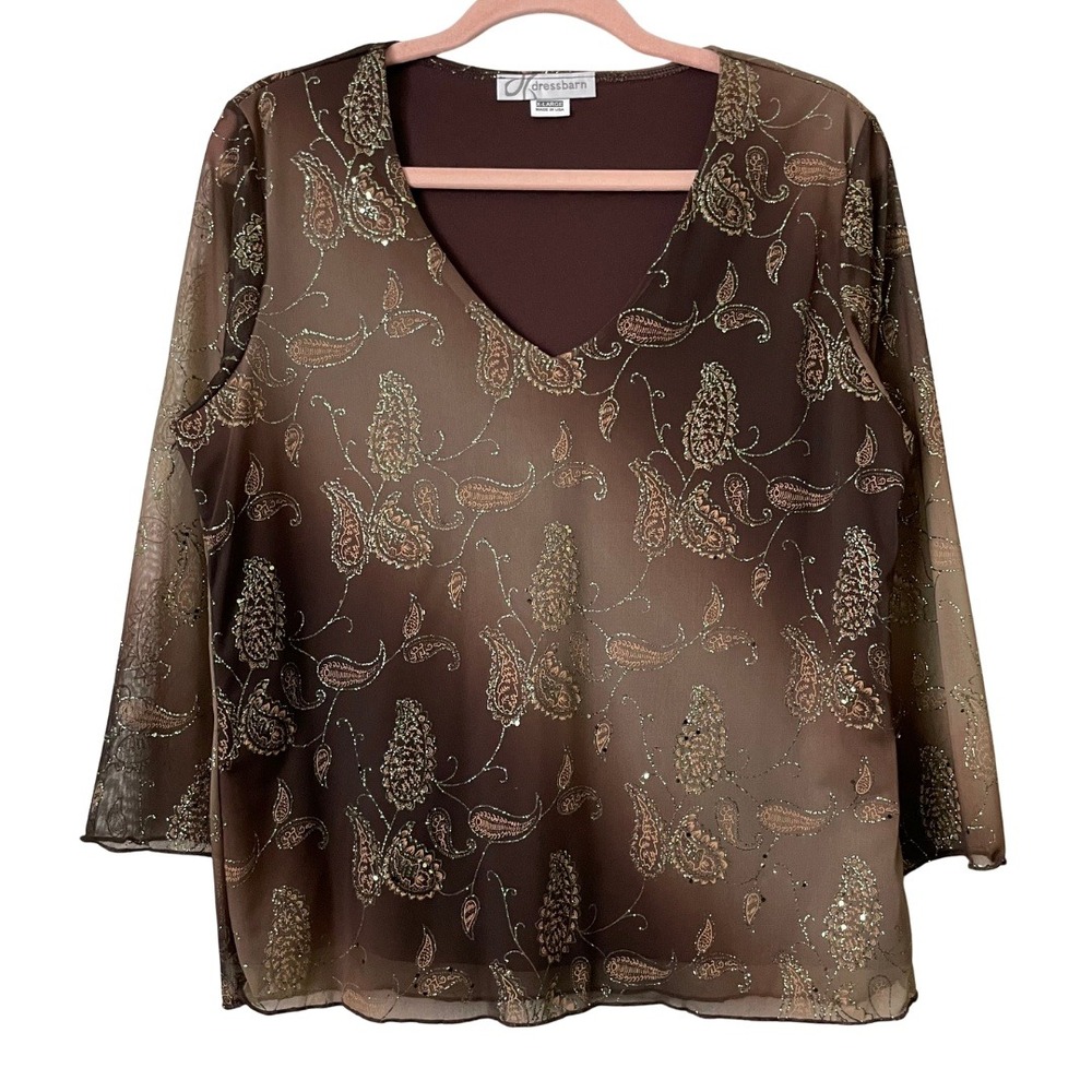 Vintage Paisley Glitter Ombre Goblin Fairy Whimsi Sheer Top Womens XL Dressbarn